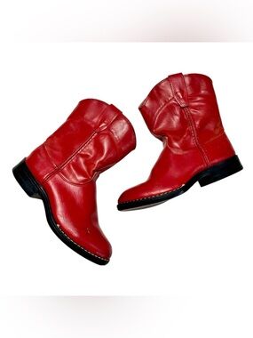 Girls Red Leather Western Cowboy Boots
